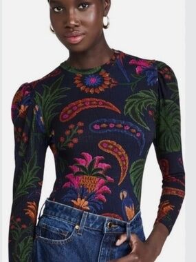 FARM RIO Navy Tropical Tapestry Bodysuit